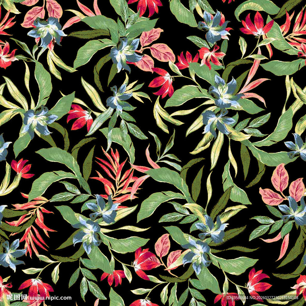 花卉植物水彩无缝图案