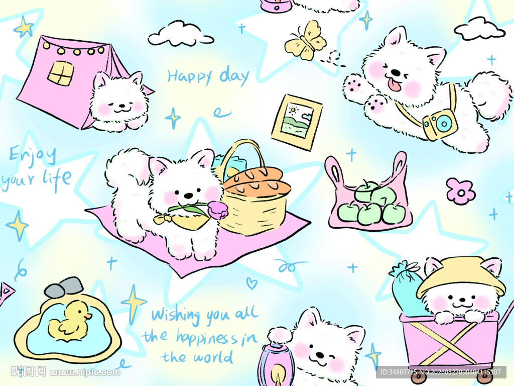 数码印花可爱猫咪野餐