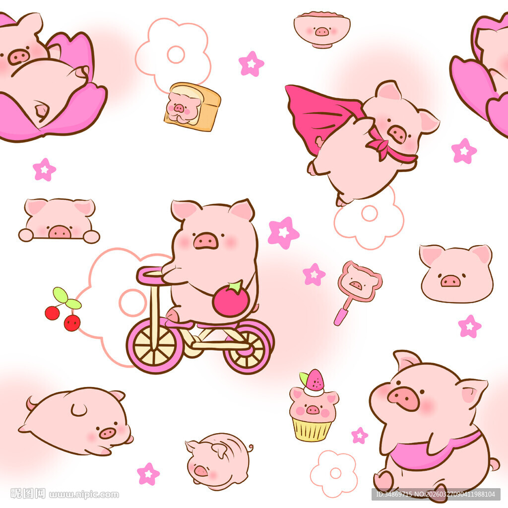 数码印花可爱小猪卡通