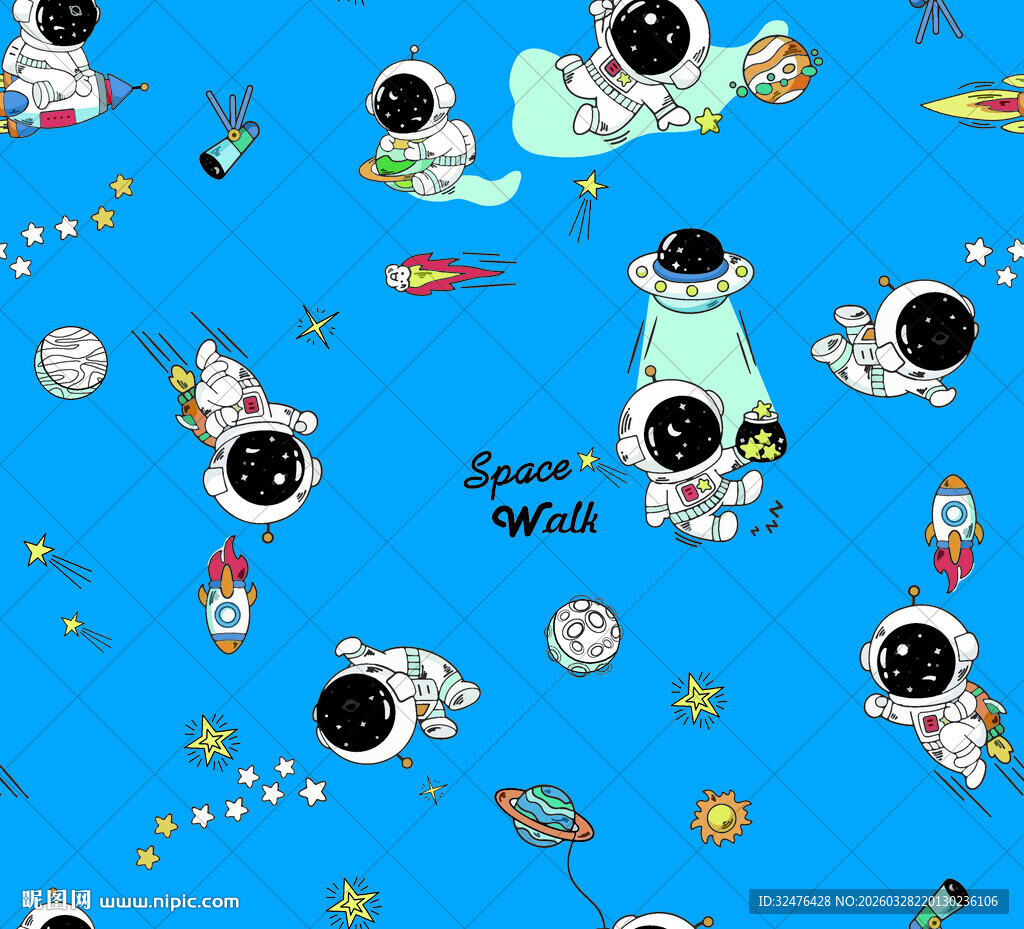 蓝色太空宇航员卡通图案