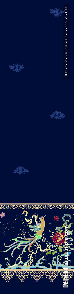 深蓝底色饰多彩花卉图案