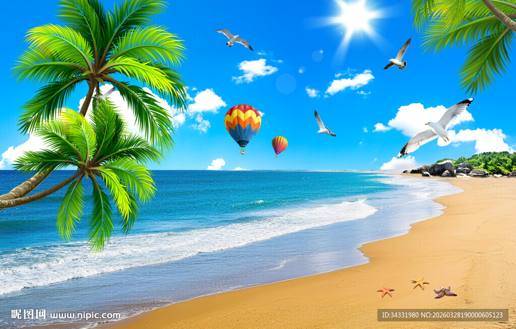 沙滩海景背景墙