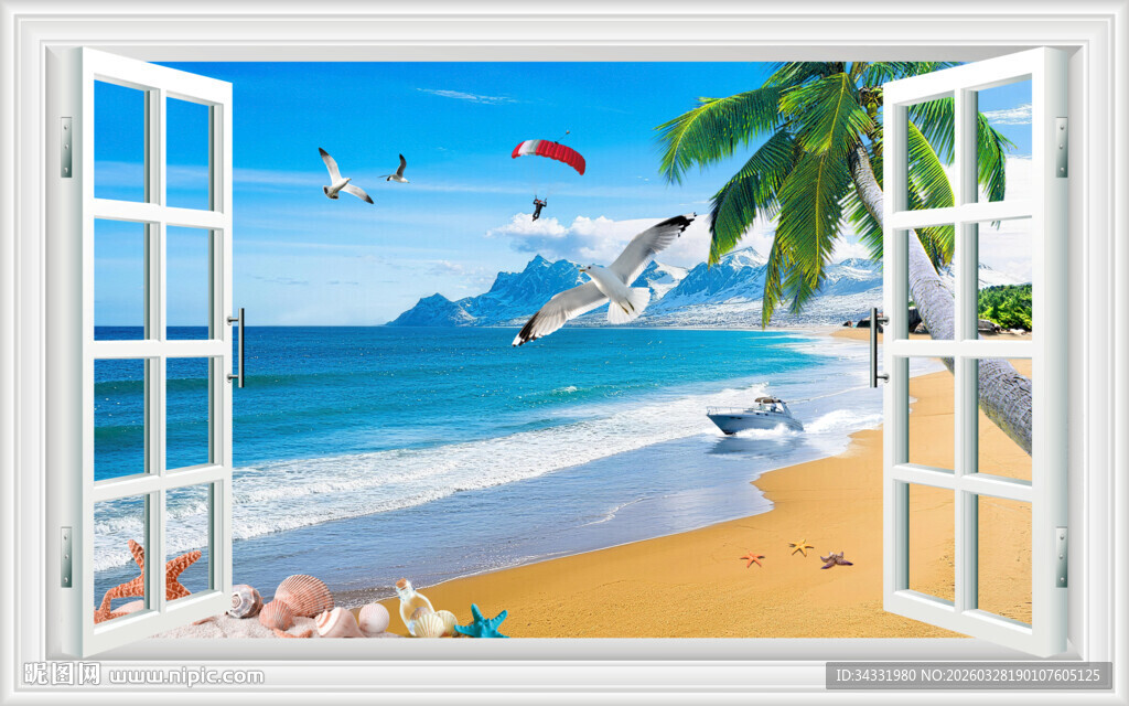 海滩度假窗户