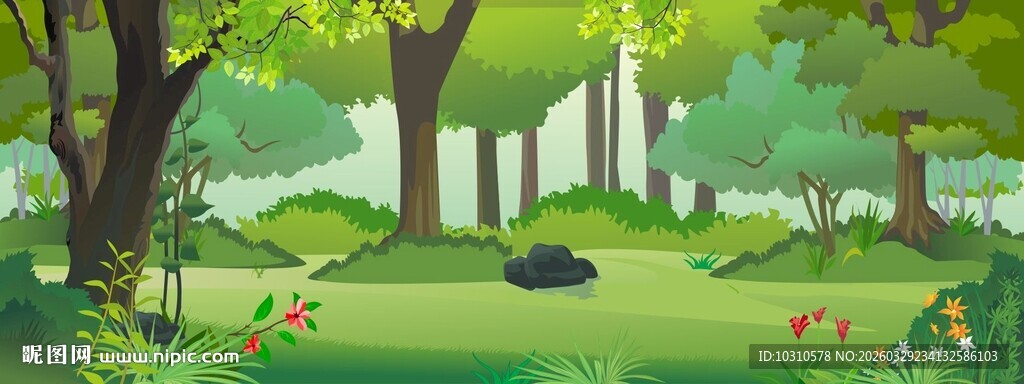 夏日森林绿意盎然场景