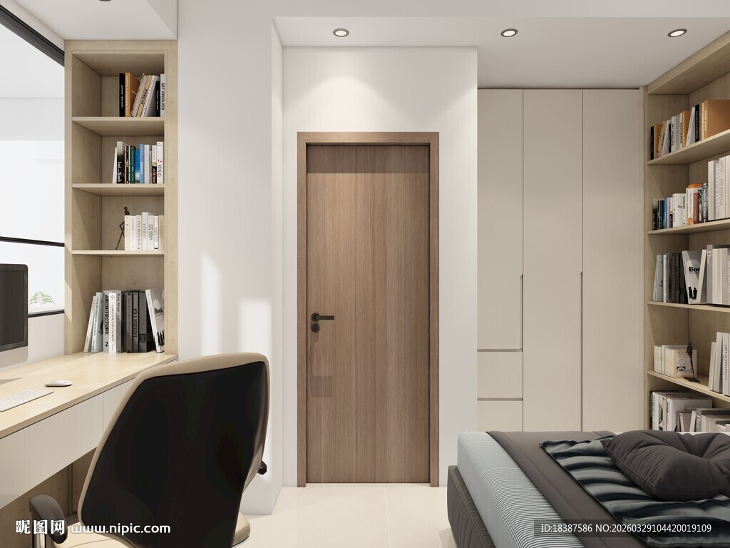 简约现代风卧室书房一体空间