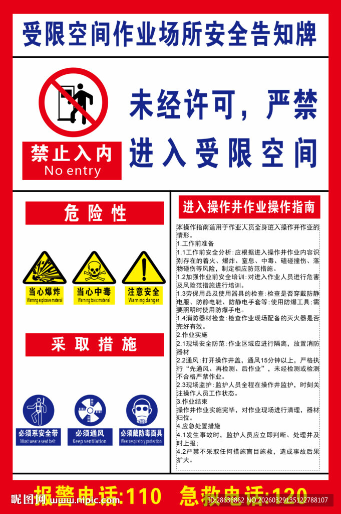 受限空间作业场所安全告知牌