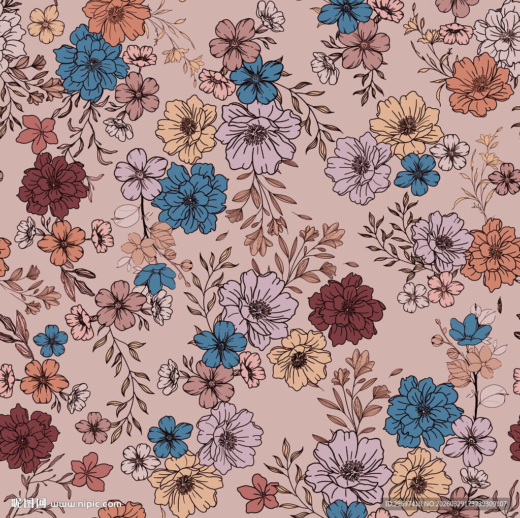 复古花卉图案布料