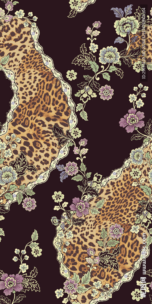 豹纹花卉图案布料纹理