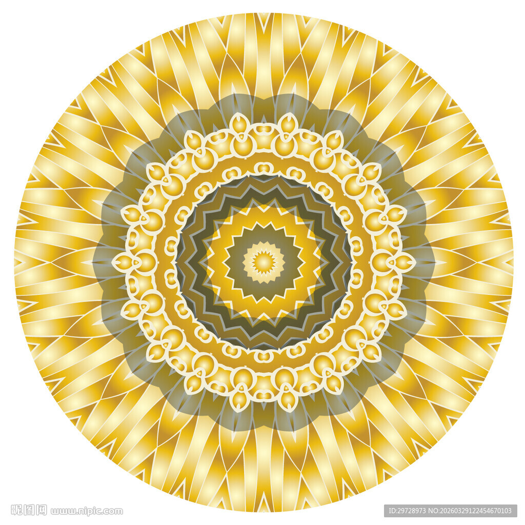 金色圆形曼陀罗花纹图案