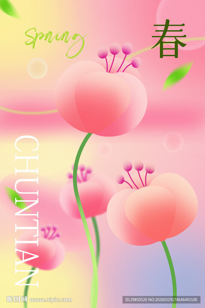 春日粉色花卉插画