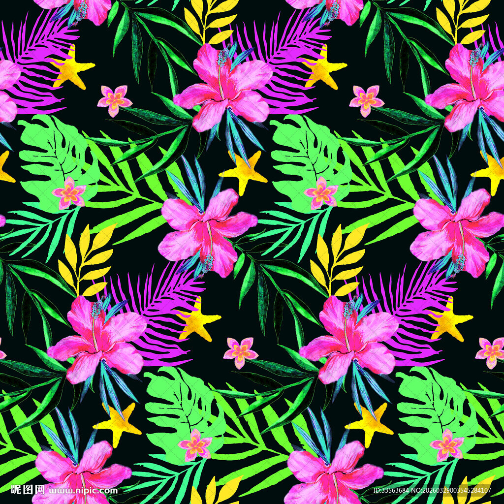 热带花卉植物图案背景