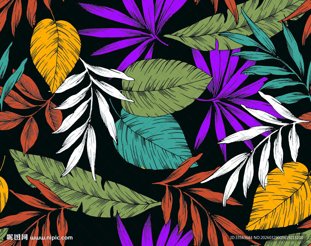 多彩热带植物图案