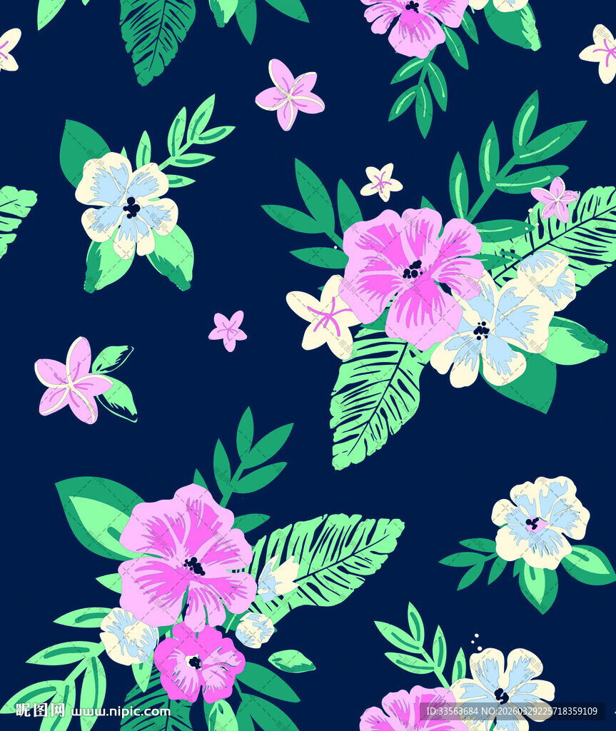 深蓝色底花卉图案设计