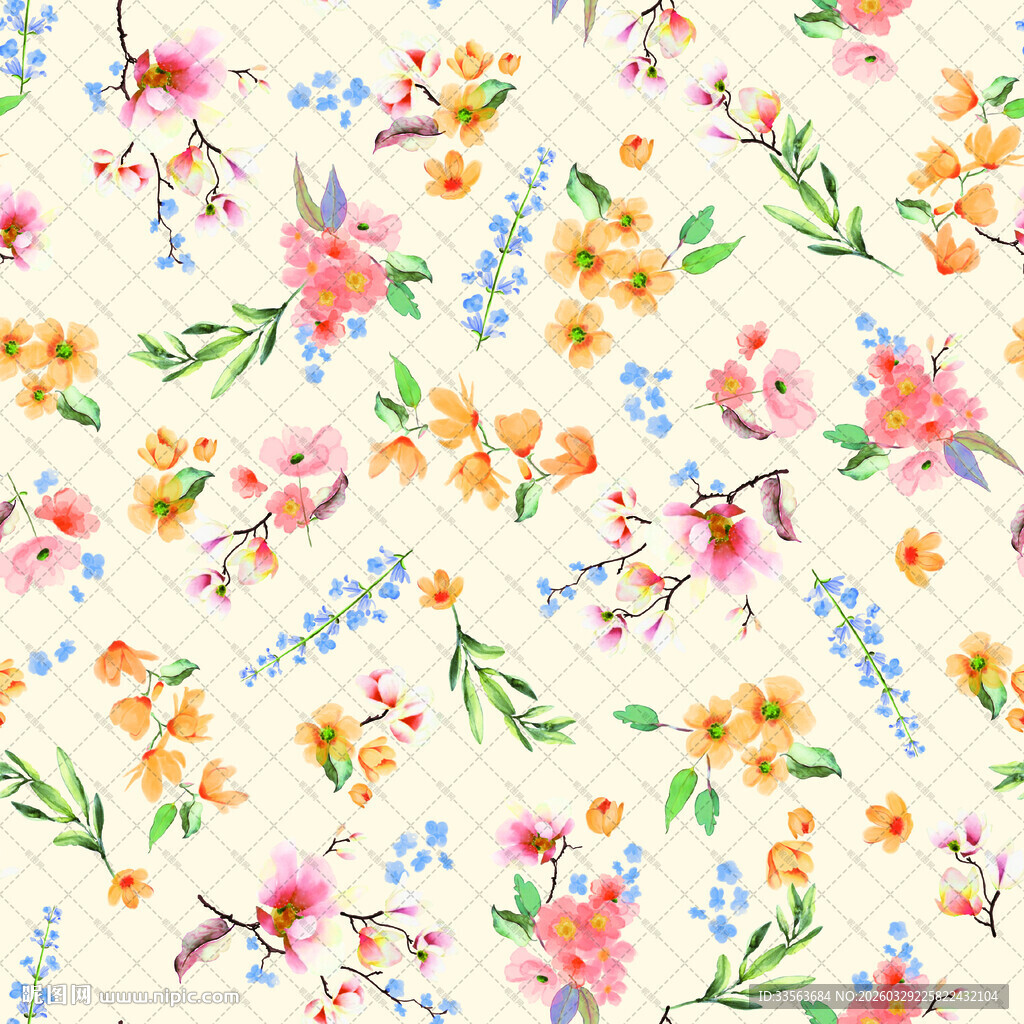 清新花卉水彩图案背景