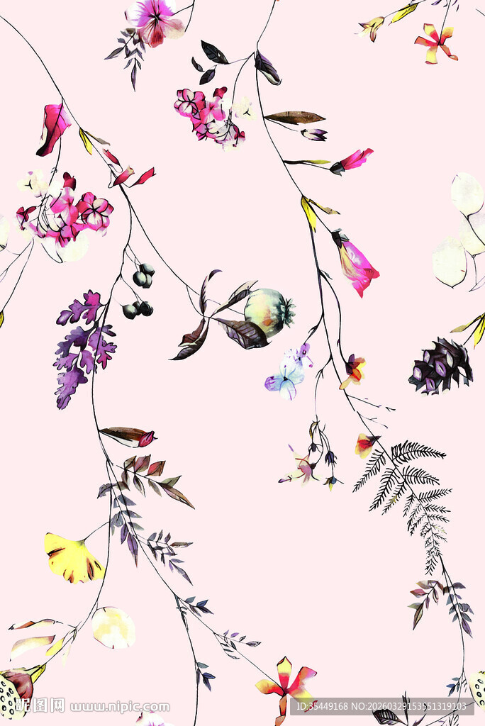 花卉飞鸟图案的唯美背景