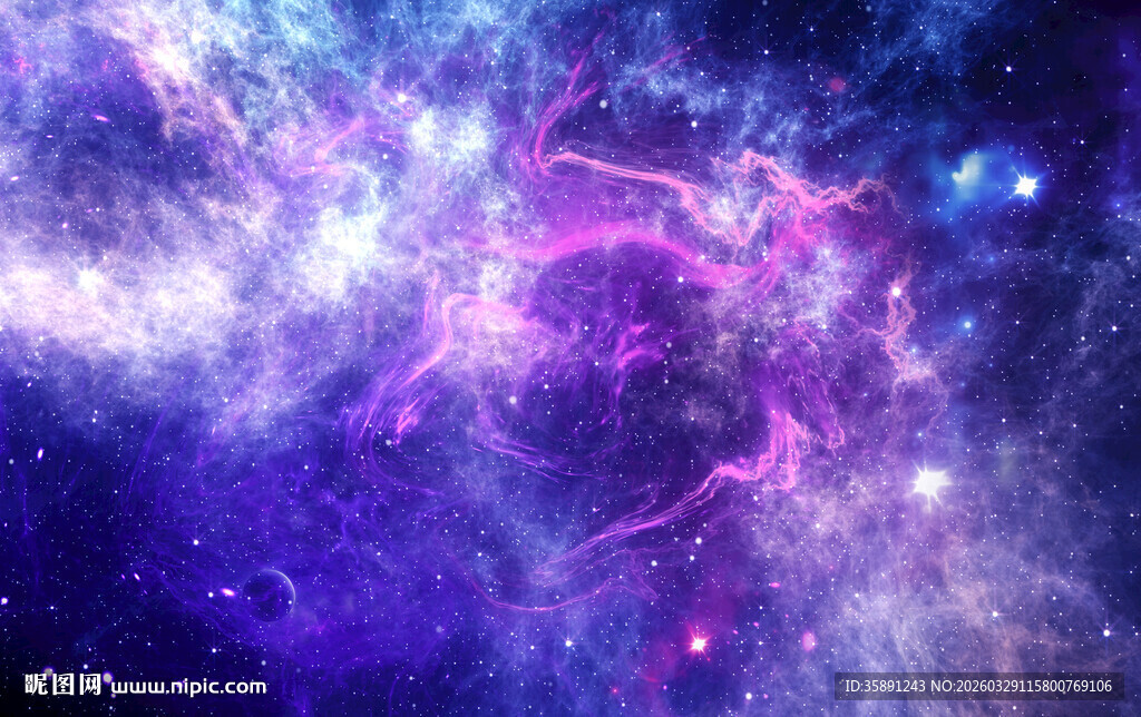 蓝紫色宇宙星空背景墙