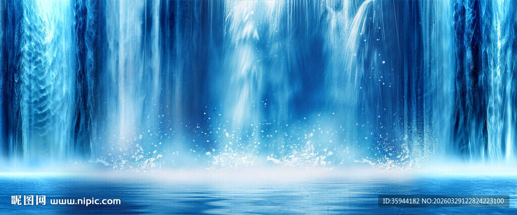 蓝色瀑布山水画
