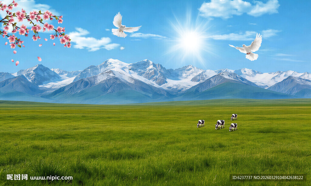 蓝天白云雪山大草原