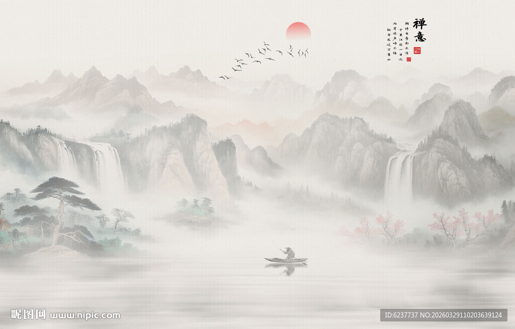 禅意水墨山水画