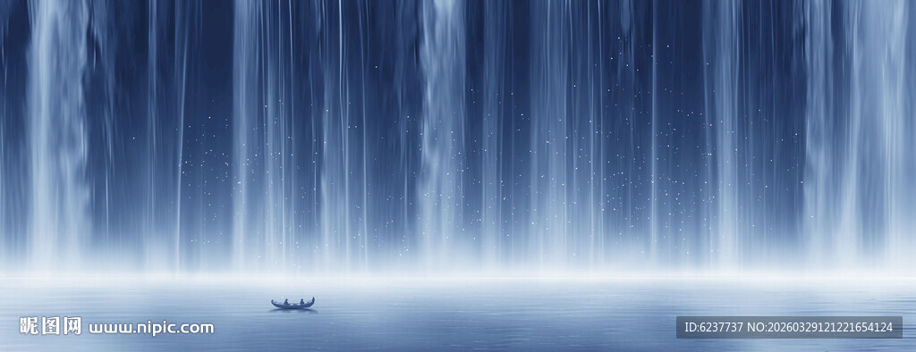 高山流水瀑布山水图