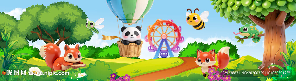 动物乐园巨幅背景墙