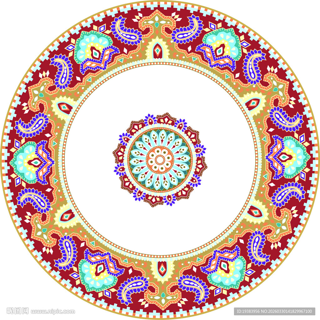 精美复古圆形民族风花纹图案