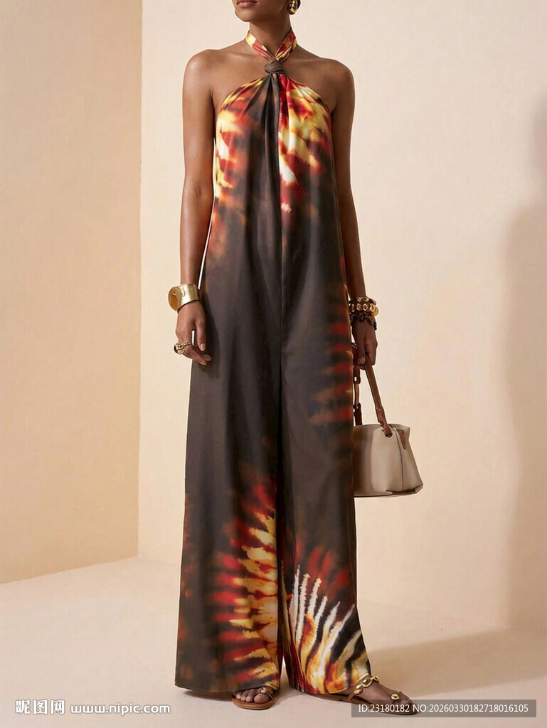 印花无袖长裙时尚穿搭