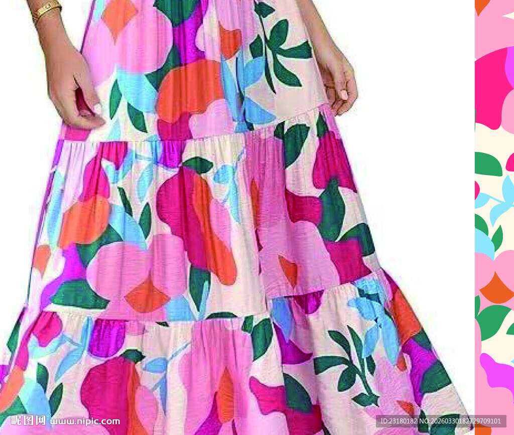 多彩几何图案女士长裙