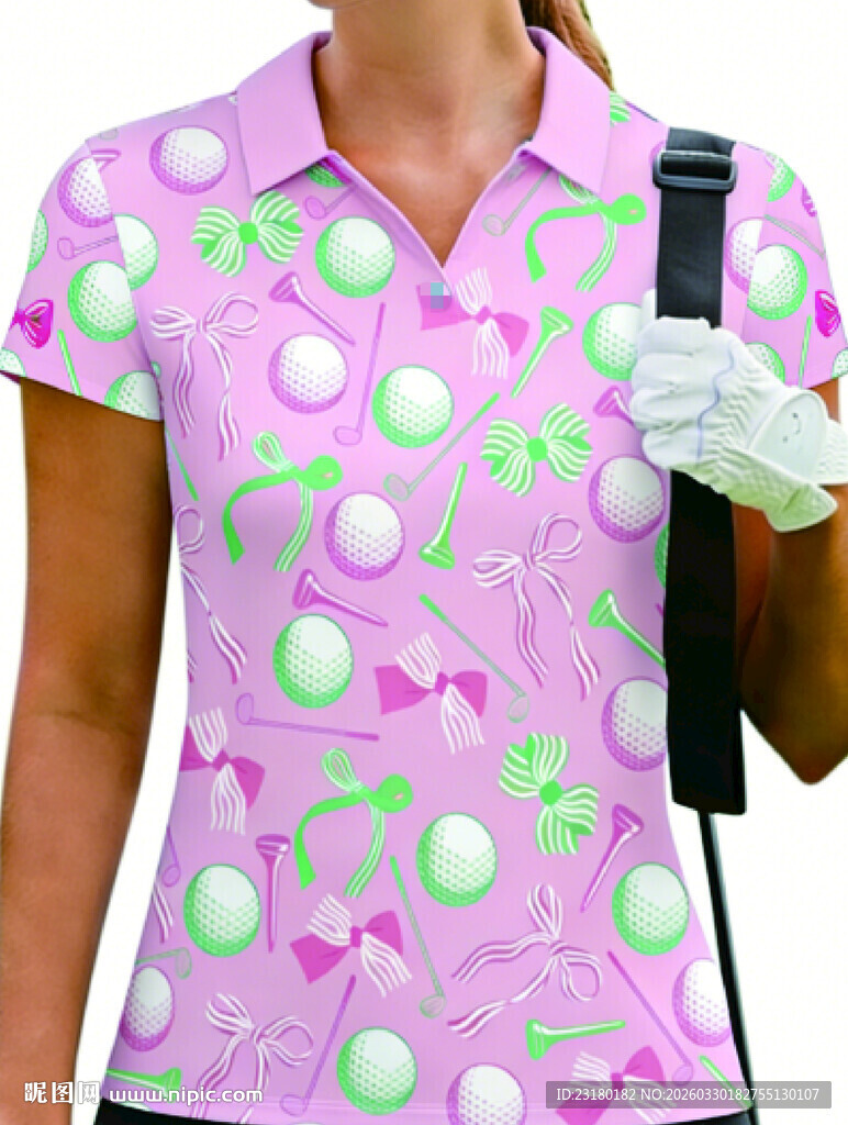 粉色印花高尔夫女士上衣