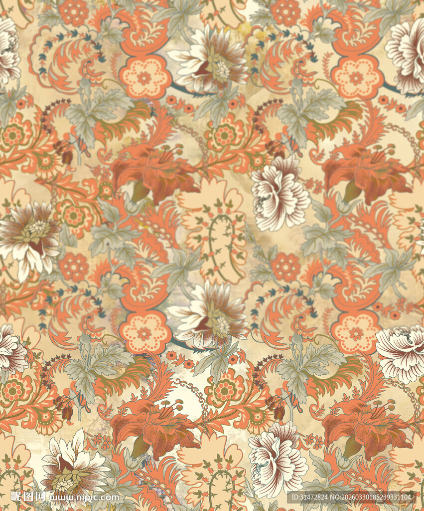 复古花卉图案纹理背景