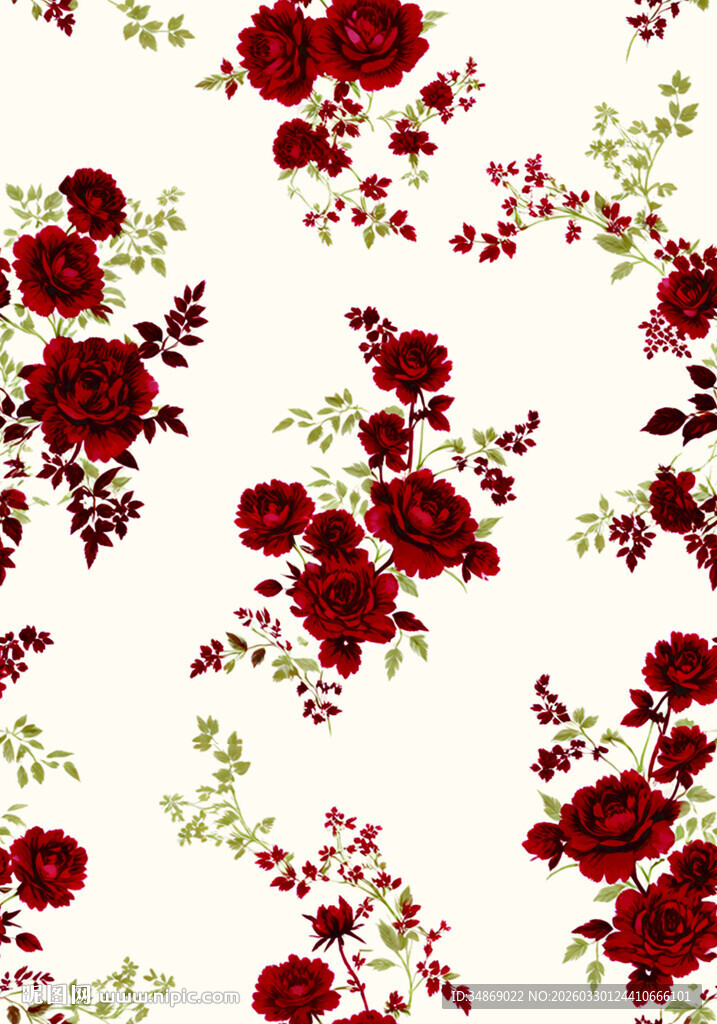 红色花卉图案背景