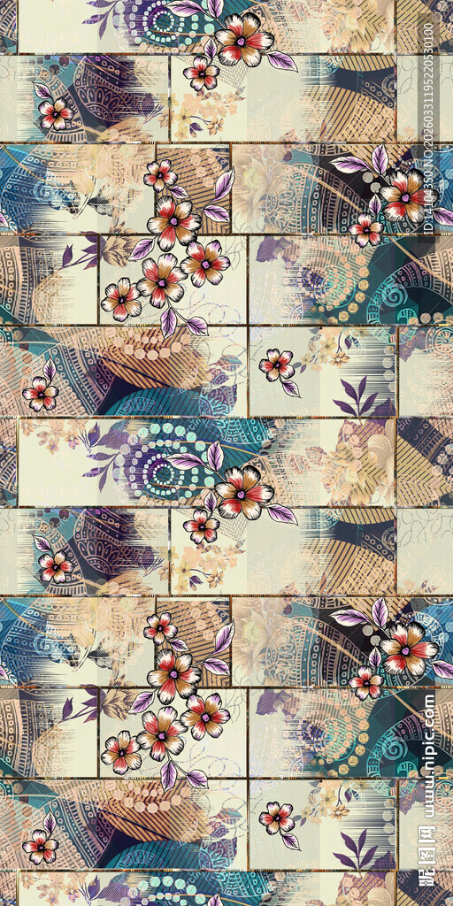 多彩花卉拼接图案设计