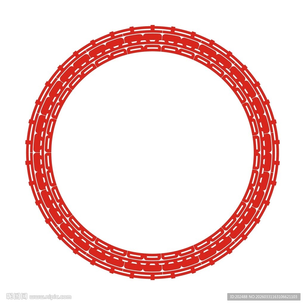 中国红色圆形喜字无缝窗边框图案
