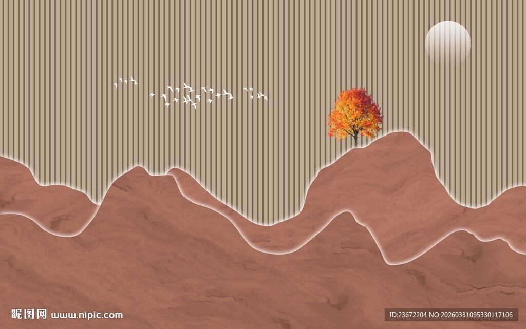 山丘上的孤树与明月