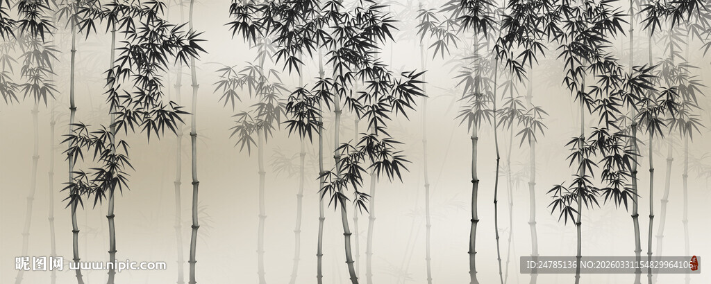 新中式巨幅水墨竹子