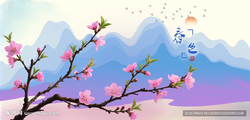 春日桃花盛开的梦幻风景