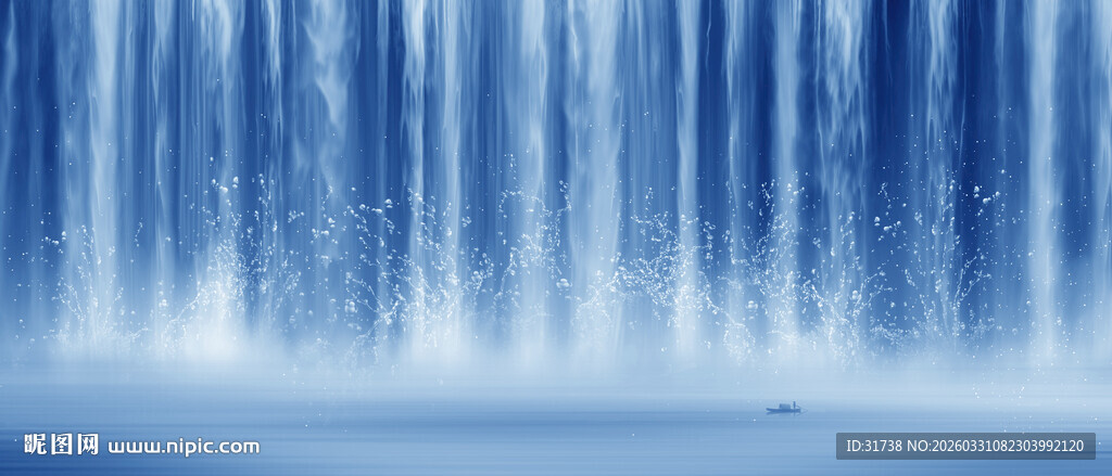 梦幻蓝色瀑布景观