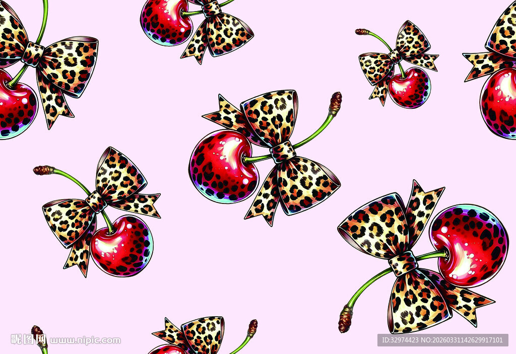 豹纹蝴蝶樱桃图案背景