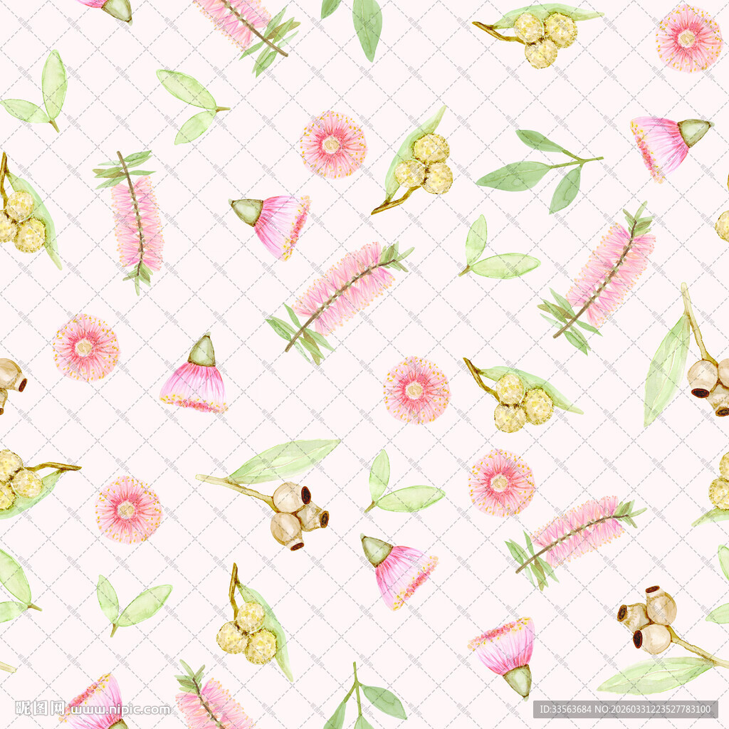 夏日水果花卉水彩图案