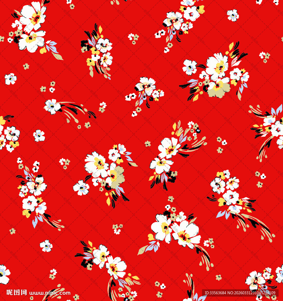 红色花卉图案背景纹理
