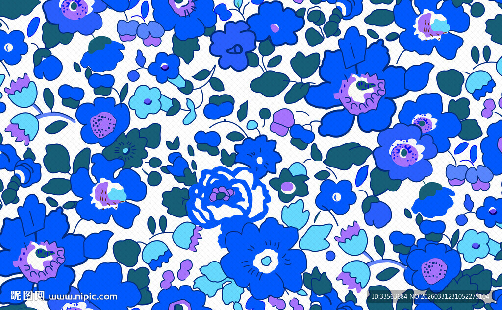 蓝色花卉图案布料纹理