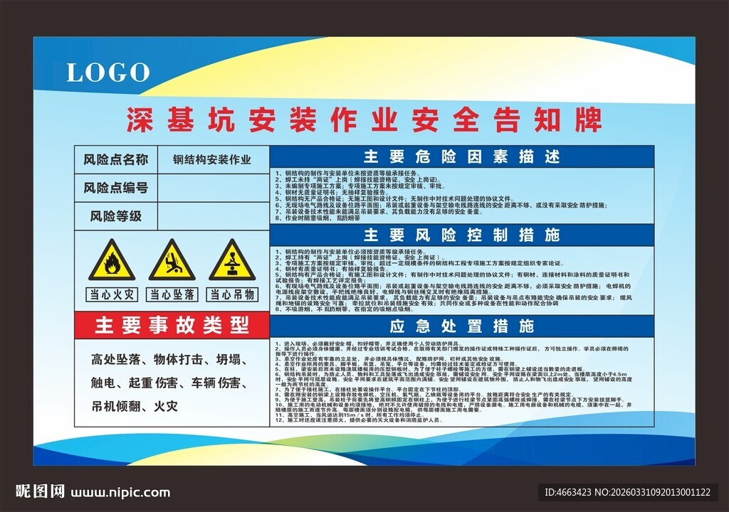 深基坑安装作业安全告知牌 