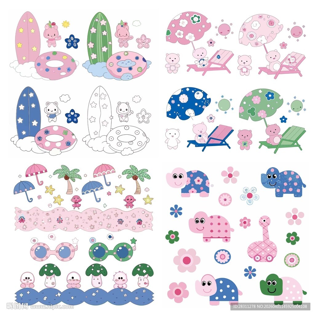 小动物小兔小猫小狗熊猫插画卡通