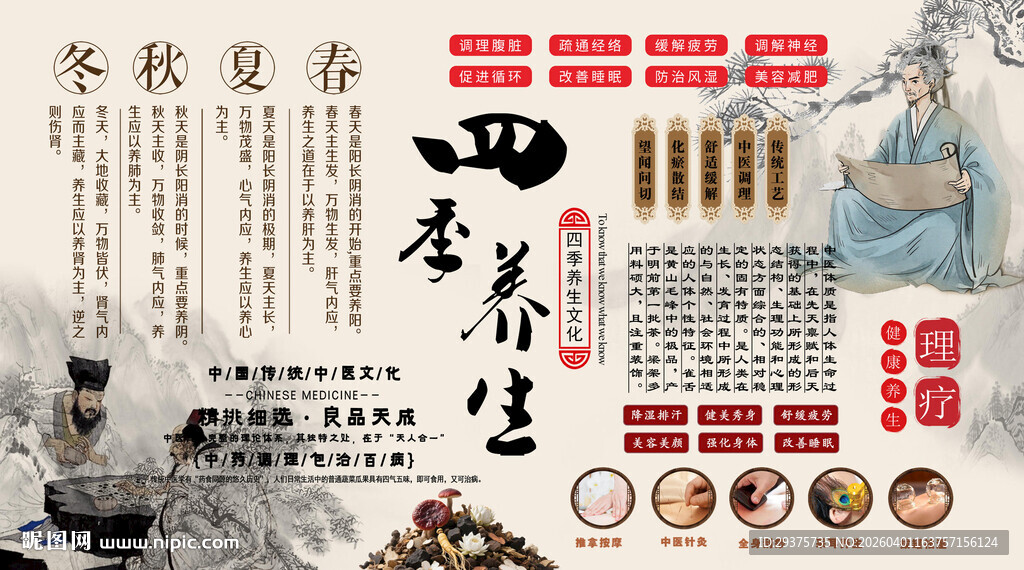 四季养生背景墙