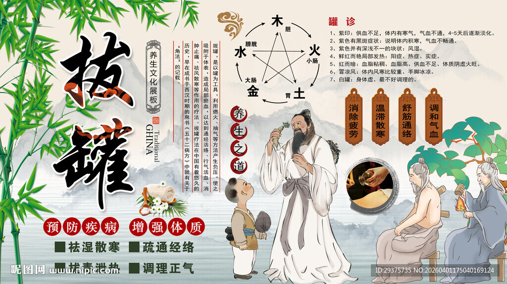 拔罐养生背景墙