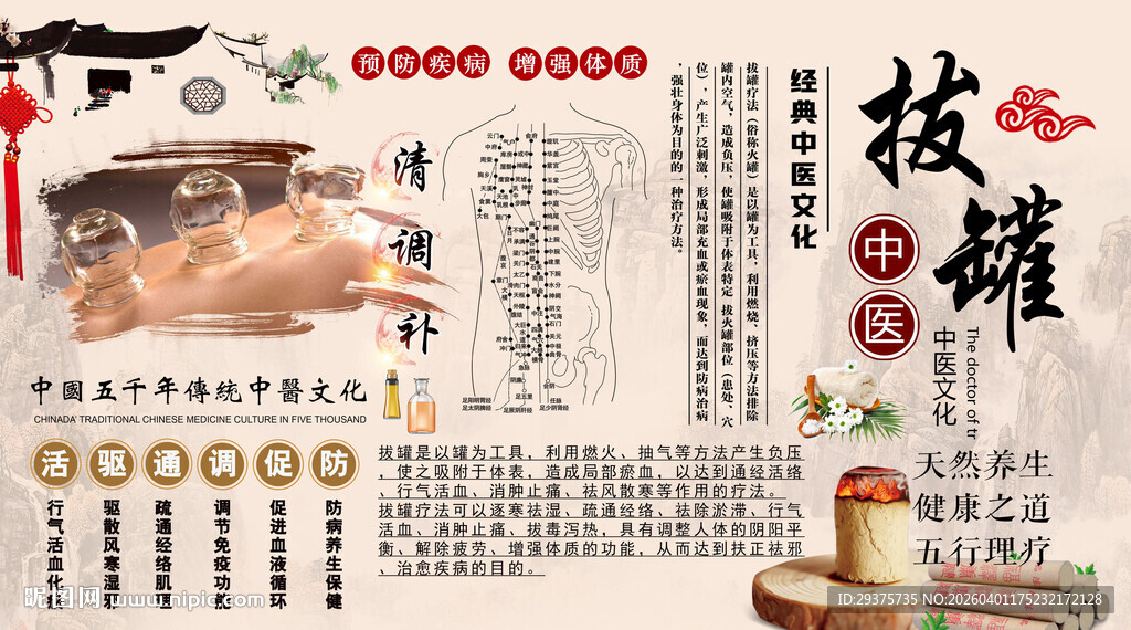 拔罐养生背景墙