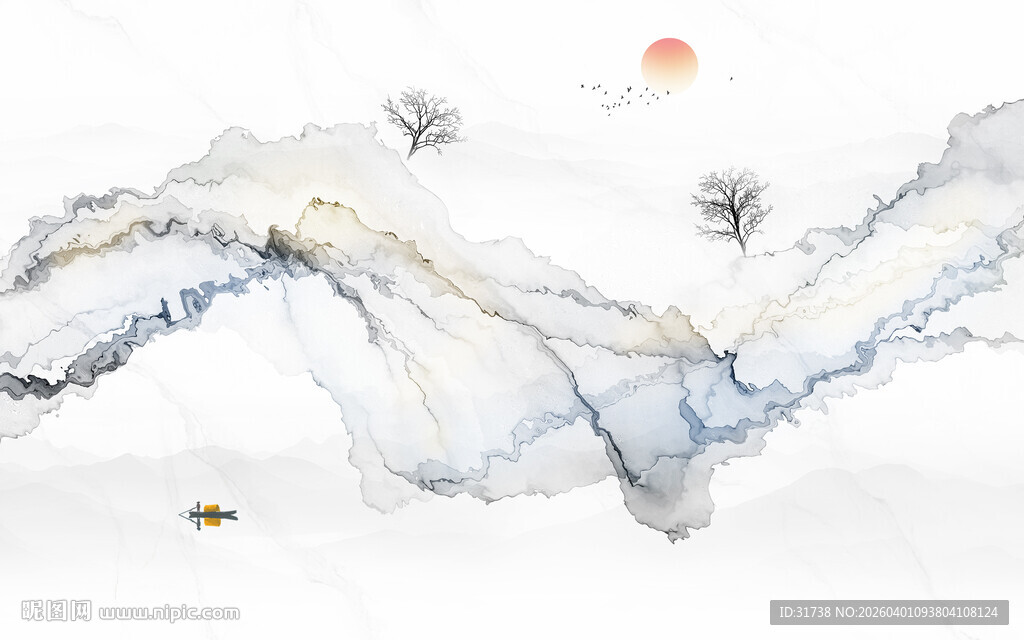 中式屏风隔断水墨山水画