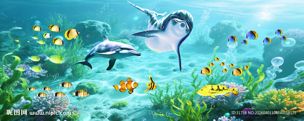 海豚海底世界背景图