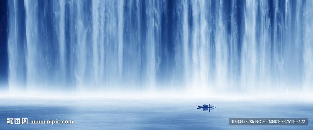 水墨瀑布山水画幕墙