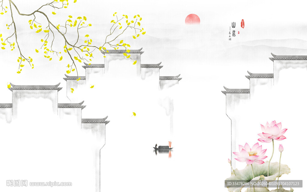 中国风水墨江南背景墙